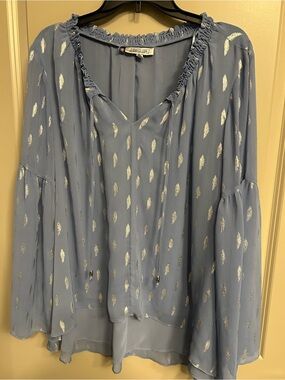 Jennifer Lopez Periwinkle Blue Metallic Dot V-Neck Blouse